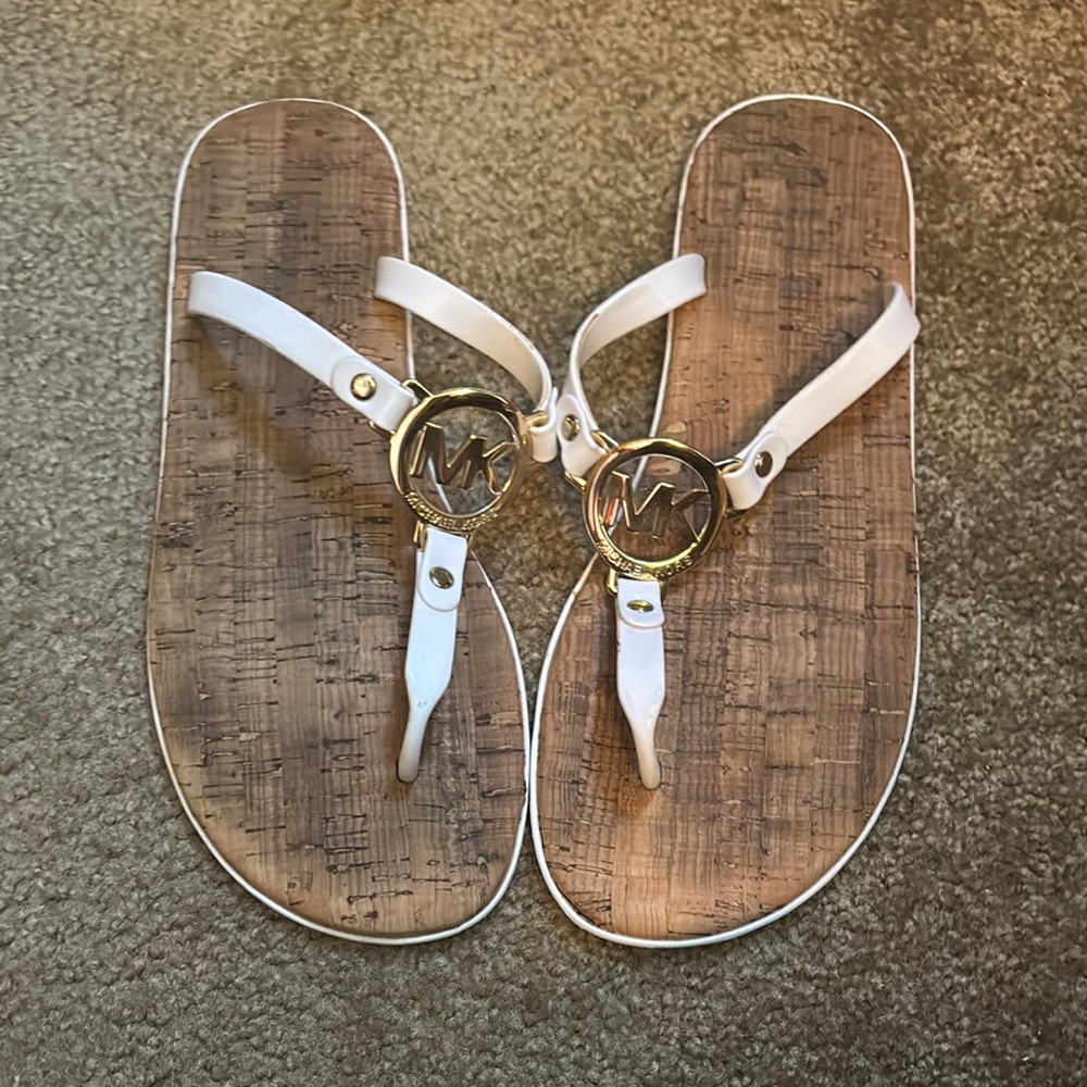 Michael Kors White Sandals with Metallic Accents